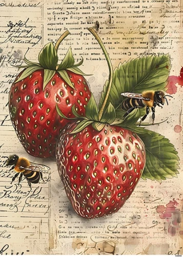 Papier ryżowy do decoupage A4 Truskawki i pszczoły 10890
