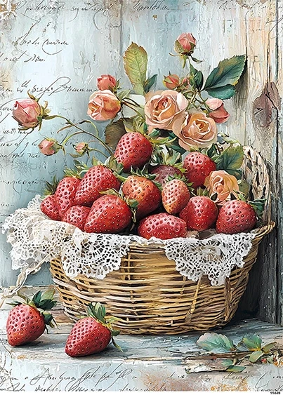 Papier ryżowy do decoupage A5 Kosz z truskawkami i róże 11449