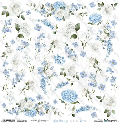 Papier 30x30 elementy do wycięcia Lovely Day IN BLUE - Flowers ScrapAndMe