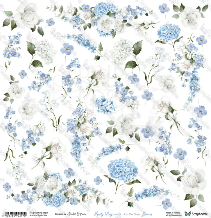 Papier 30x30 elementy do wycięcia Lovely Day IN BLUE - Flowers ScrapAndMe