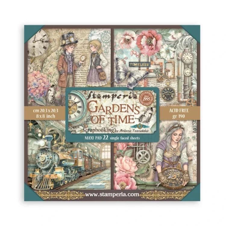 Zestaw papierów jednostronnych do scrapbookingu 20x20 Gardens Of Time SBBSXB24 Stamperia