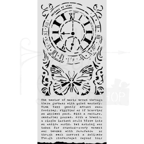 Szablon maska 12x25cm Gardens Of Time Zegar i motyl KSTDL158 Stamperia