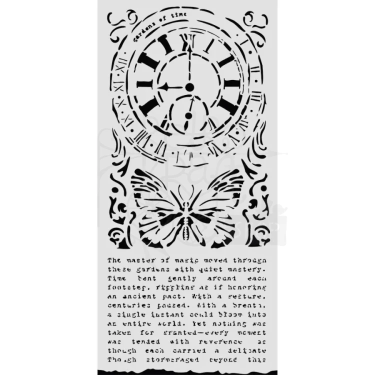 Szablon maska 12x25cm Gardens Of Time Zegar i motyl KSTDL158 Stamperia