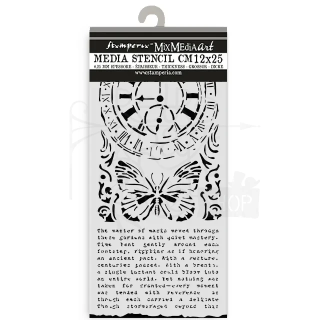 Szablon maska 12x25cm Gardens Of Time Zegar i motyl KSTDL158 Stamperia