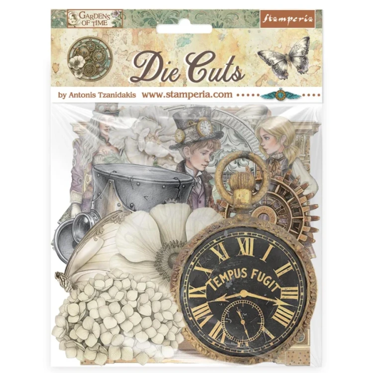 Ozdoby kształty tekturowe Die Cuts Gardens Of Time 38 szt DFLDC130 Stamperia