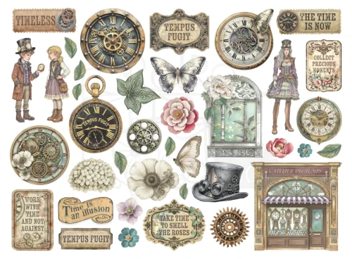 Ozdoby kształty tekturowe Die Cuts Gardens Of Time 38 szt DFLDC130 Stamperia