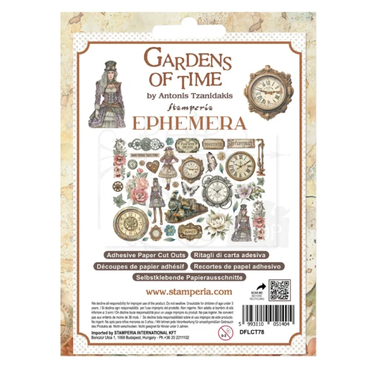 Ozdoby papierowe samoprzylepne Ephemera Gardens Of Time 40 szt DFLCT78 Stamperia