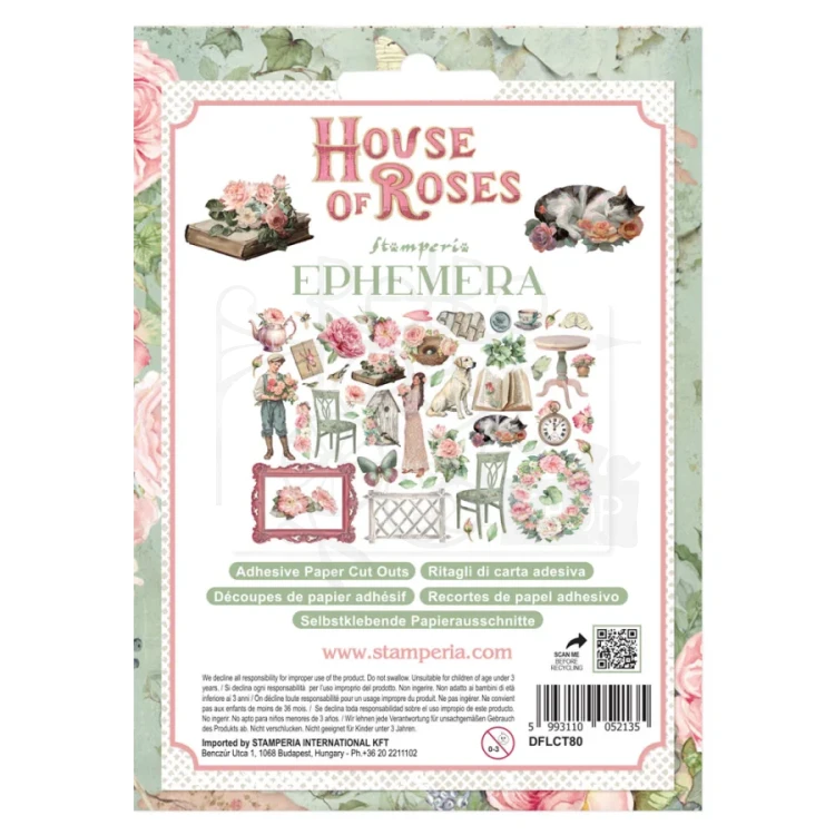 Ozdoby papierowe samoprzylepne Ephemera House Of Roses 46 szt DFLCT80 Stamperia