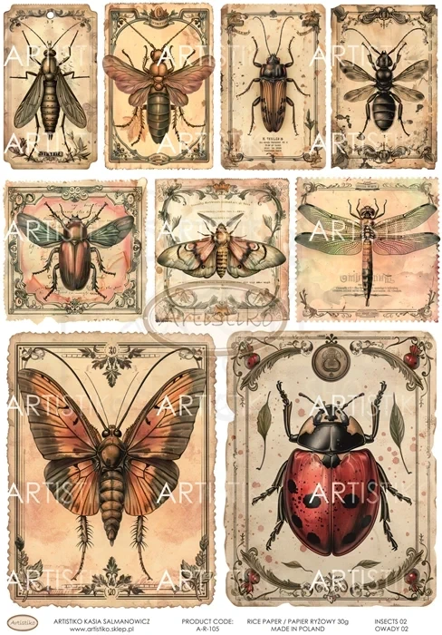 Papier ryżowy do decoupage A4 Owady 02 A-R-105 Artistiko