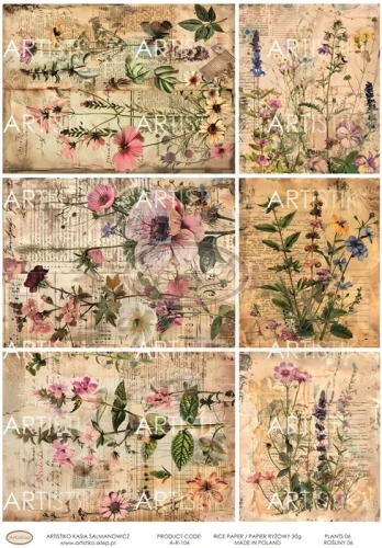 Papier ryżowy do decoupage A4 Rośliny 06 A-R-104 Artistiko
