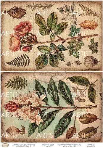 Papier ryżowy do decoupage A4 Rośliny 05 A-R-103 Artistiko