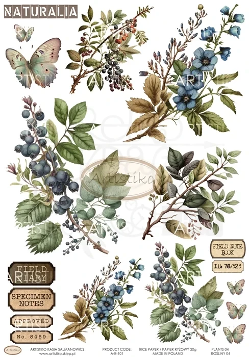 Papier ryżowy do decoupage A4 Rośliny 04 A-R-101 Artistiko