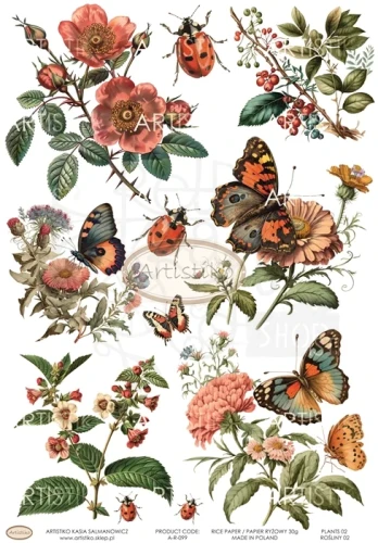 Papier ryżowy do decoupage A4 Rośliny 02 A-R-099 Artistiko