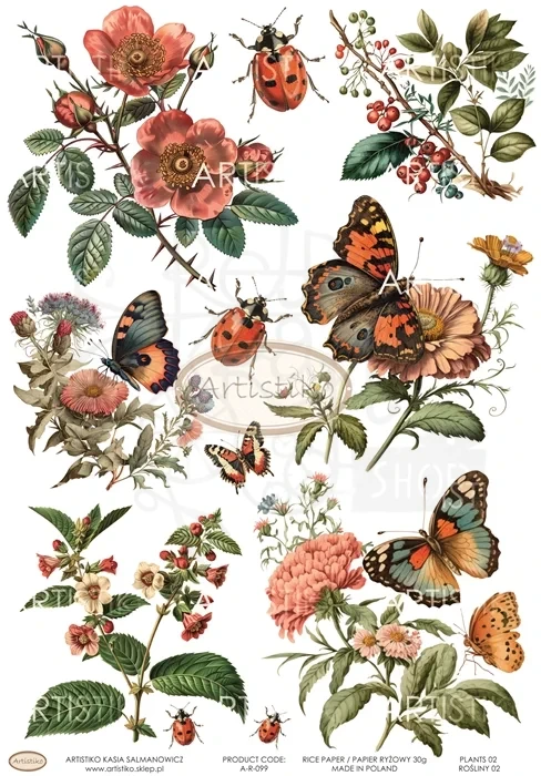 Papier ryżowy do decoupage A4 Rośliny 02 A-R-099 Artistiko