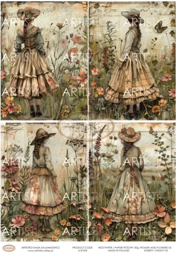 Papier ryżowy do decoupage A4 Kobiety i kwiaty 03 A-R-096 Artistiko