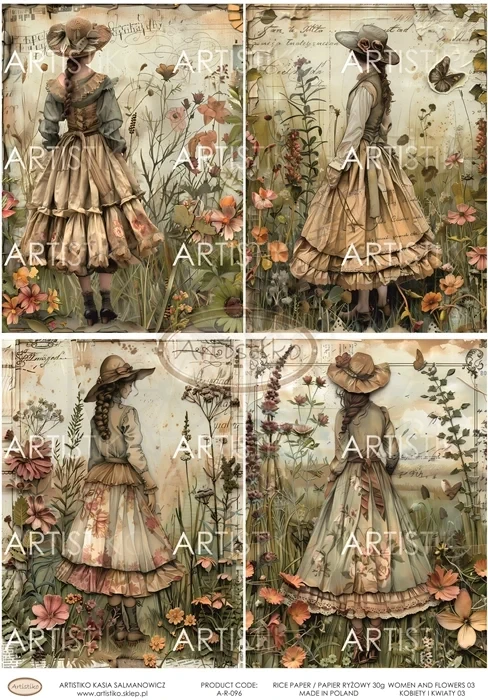 Papier ryżowy do decoupage A4 Kobiety i kwiaty 03 A-R-096 Artistiko
