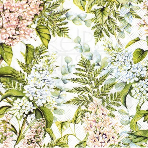 Serwetka 33x33 - Kwiaty - biały i różowy bez