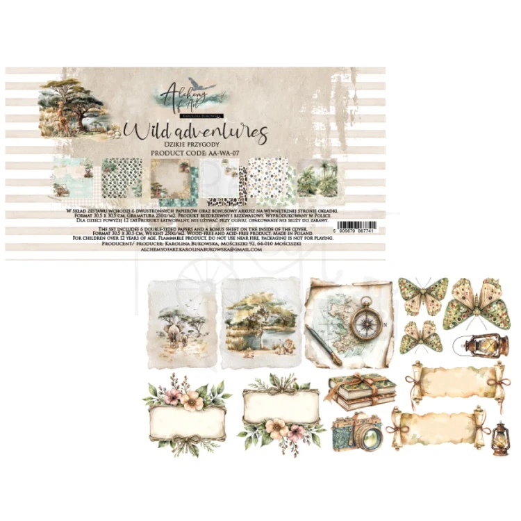Zestaw papierów do scrapbookingu 30x30 Wild adventures - AA-WA-07 Alchemy of Art