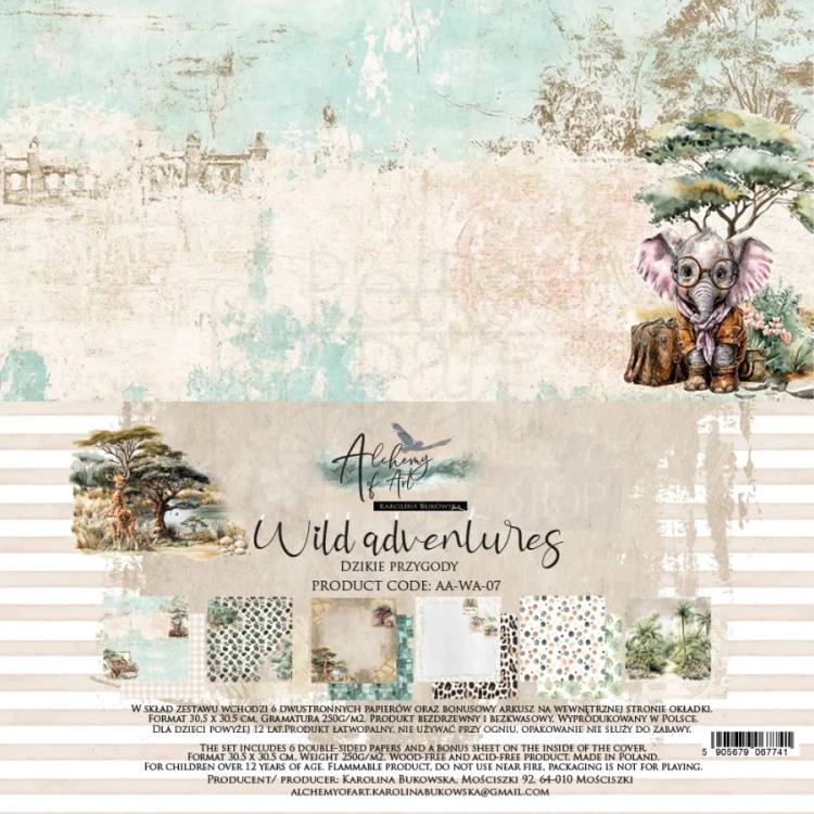 Zestaw papierów do scrapbookingu 30x30 Wild adventures - AA-WA-07 Alchemy of Art