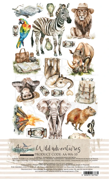 Zestaw papierów 15x30 dodatki do samodzielnego wycięcia Wild adventures - AA-WA-10 Alchemy of Art