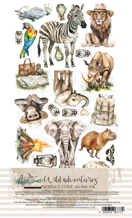 Zestaw papierów 15x30 dodatki do samodzielnego wycięcia Wild adventures - AA-WA-10 Alchemy of Art
