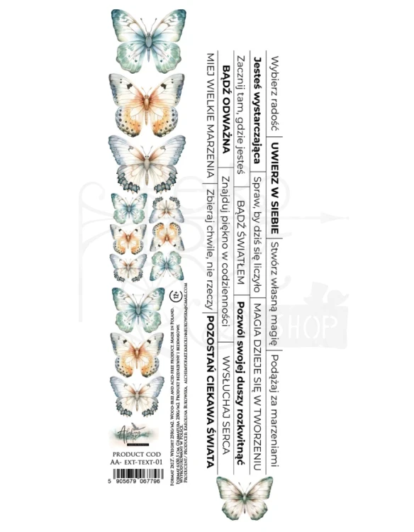 Pasek 5x30 dodatki do samodzielnego wycięcia Wild adventures - Motyle i napisy AA-EXT-TEXT-01 Alchemy of Art