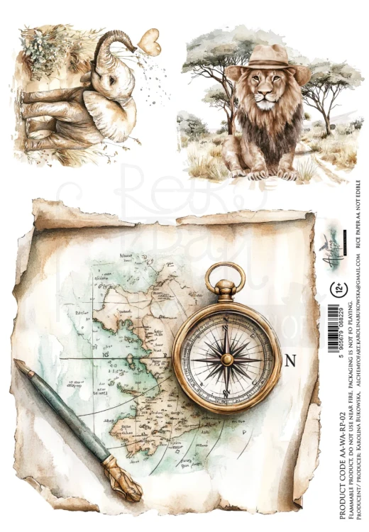 Papier ryżowy do decoupage A4 Wild adventures - Mapa i kompas AA-WA-RP-02 Alchemy of Art