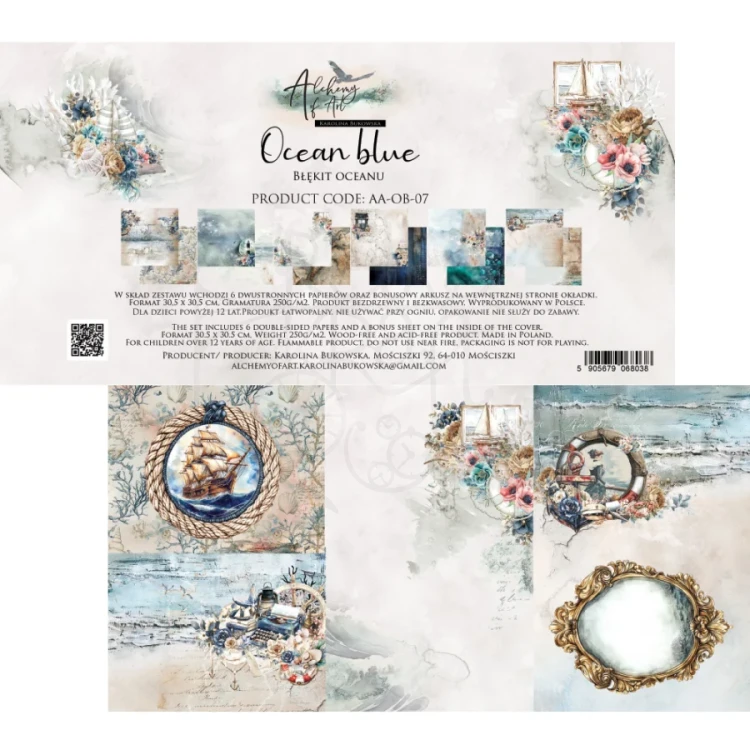 Zestaw papierów do scrapbookingu 30x30 Ocean blue - AA-OB-07 Alchemy of Art