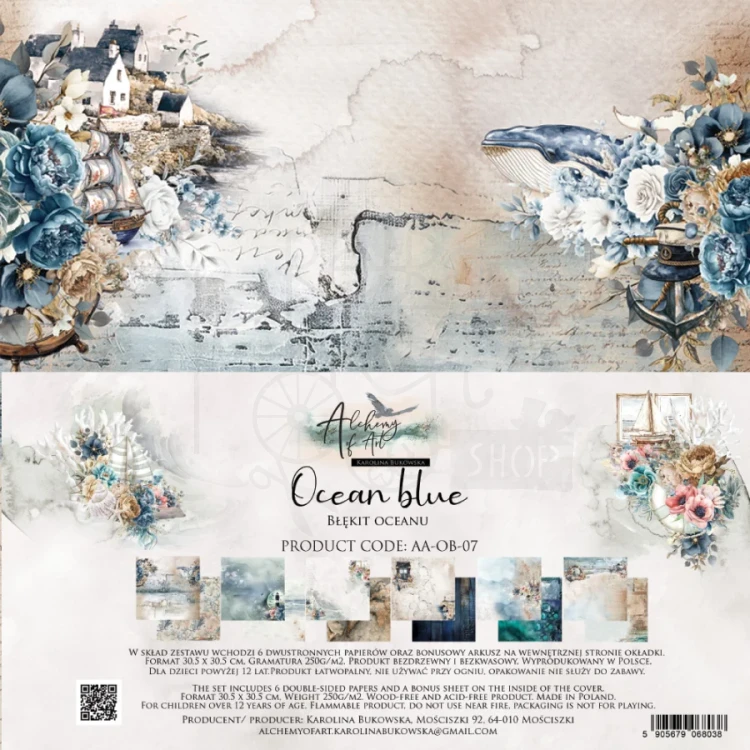 Zestaw papierów do scrapbookingu 30x30 Ocean blue - AA-OB-07 Alchemy of Art