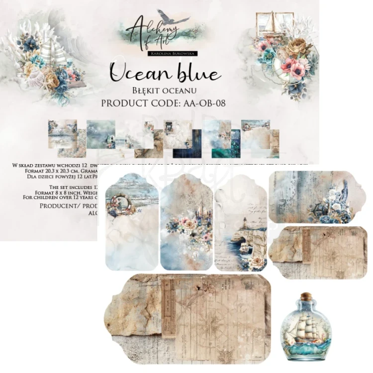 Zestaw papierów do scrapbookingu 20x20 Ocean blue - AA-OB-08 Alchemy of Art