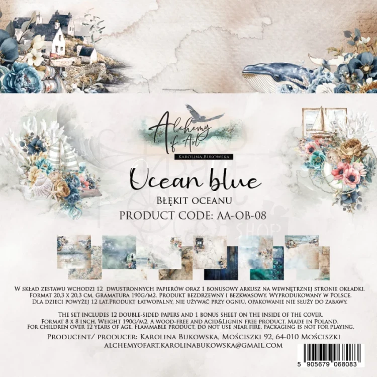 Zestaw papierów do scrapbookingu 20x20 Ocean blue - AA-OB-08 Alchemy of Art