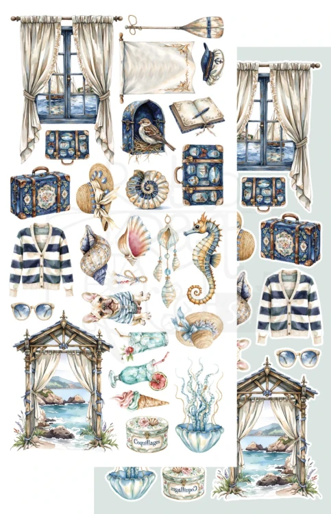 Zestaw papierów 15x30 dodatki do samodzielnego wycięcia Ocean blue - AA-OB-10 Alchemy of Art