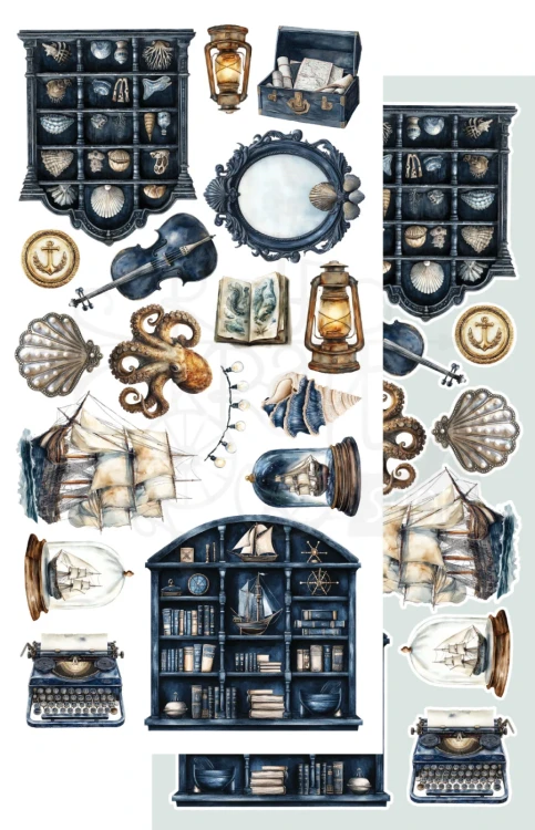 Zestaw papierów 15x30 dodatki do samodzielnego wycięcia Ocean blue - AA-OB-10 Alchemy of Art