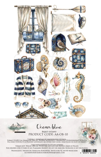 Zestaw papierów 15x30 dodatki do samodzielnego wycięcia Ocean blue - AA-OB-10 Alchemy of Art