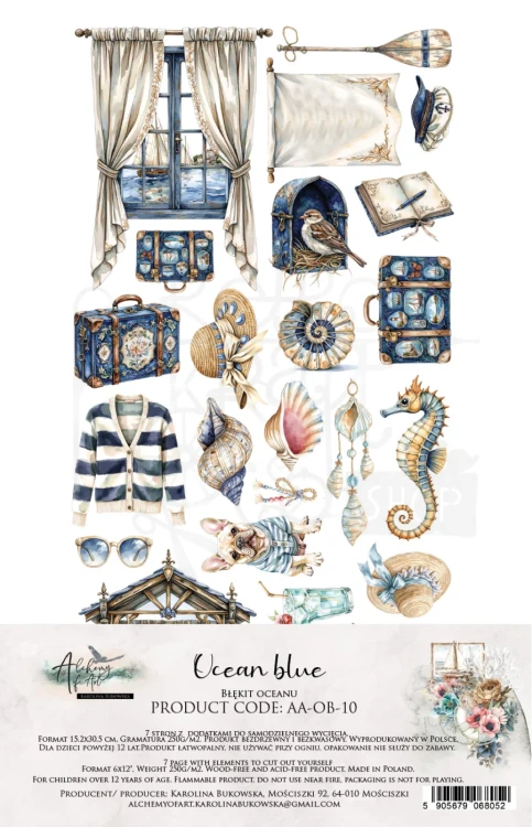 Zestaw papierów 15x30 dodatki do samodzielnego wycięcia Ocean blue - AA-OB-10 Alchemy of Art
