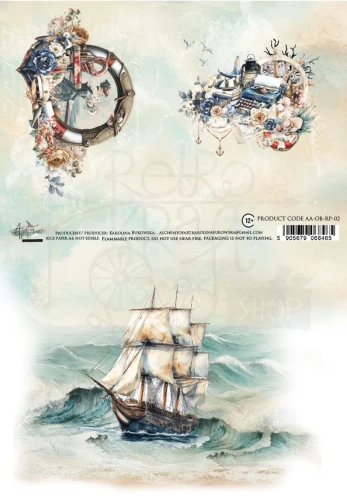 Papier ryżowy do decoupage A4 Ocean blue - Żaglowiec AA-OB-RP-02 Alchemy of Art