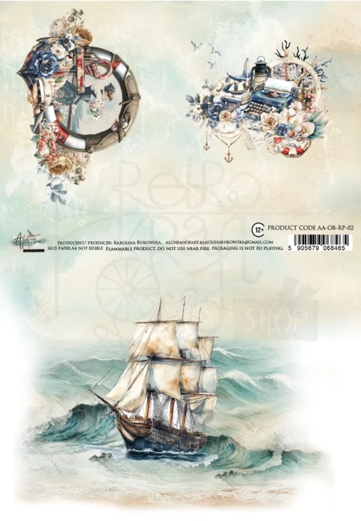 Papier ryżowy do decoupage A4 Ocean blue - Żaglowiec AA-OB-RP-02 Alchemy of Art