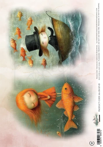 Papier ryżowy do decoupage A4 Ocean blue - Dziewczynki i ryby AA-OB-RP-03 Alchemy of Art