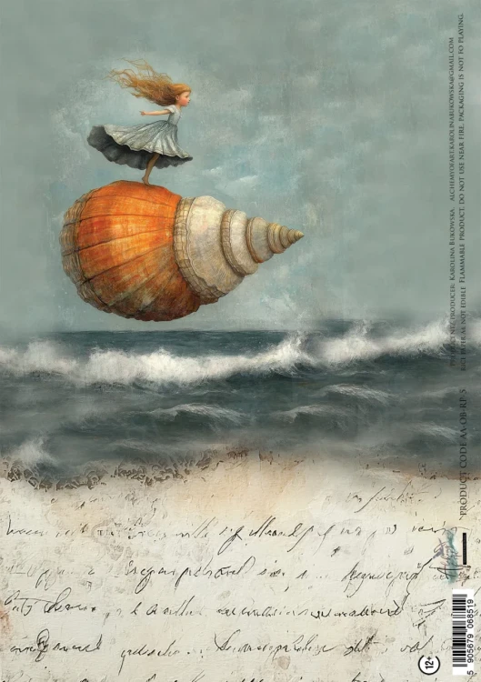 Papier ryżowy do decoupage A4 Ocean blue - Dziewczynka i muszla AA-OB-RP-05 Alchemy of Art