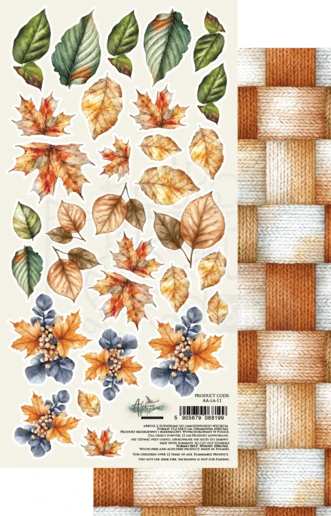 Papier 15x30 dodatki do samodzielnego wycięcia Lovely Autumn - Liście AA-LA-11 Alchemy of Art