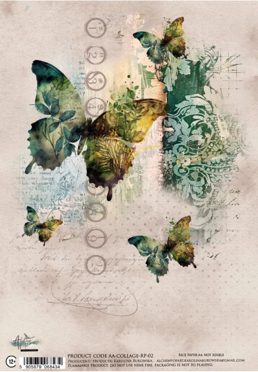 Papier ryżowy do decoupage A4 Collage - Motyle AA-COLLAGE-RP-02 Alchemy of Art