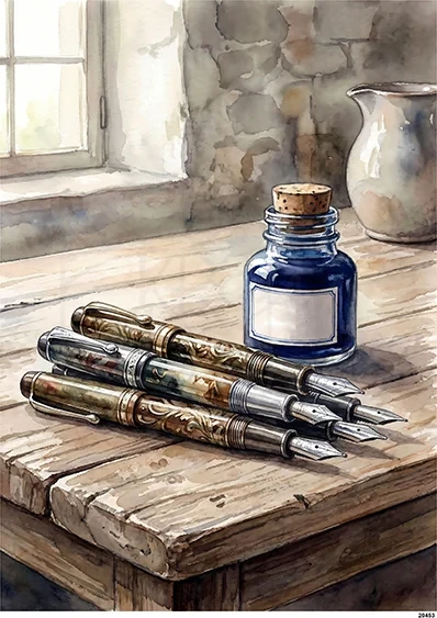Papier ryżowy do decoupage A5 Atrament i pióra wieczne 20453