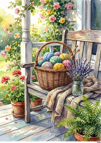 Papier ryżowy do decoupage A5 Lawenda w słoiku i włóczka w koszu 20434