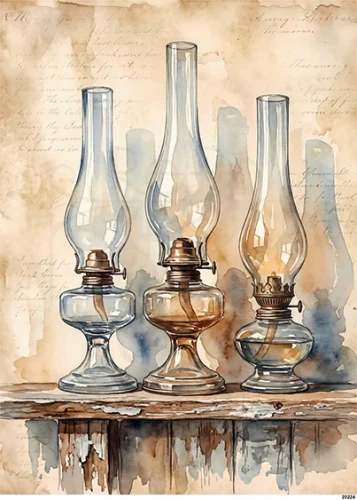 Papier ryżowy do decoupage A5 Lampy naftowe retro 20224