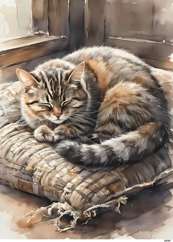 Papier ryżowy do decoupage A5 Śpiący kot na poduszce 20147