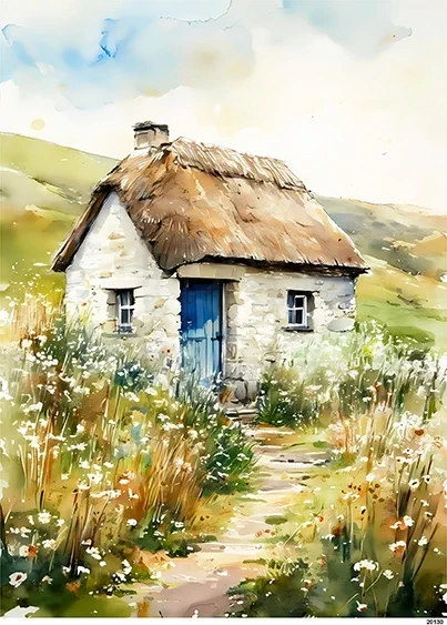 Papier ryżowy do decoupage A5 Chatka ze słomianym dachem na łące 20130