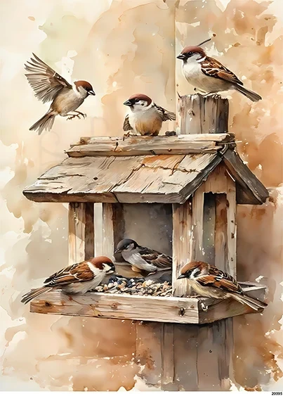 Papier ryżowy do decoupage A5 Karmnik dla ptaków i wróble 20095