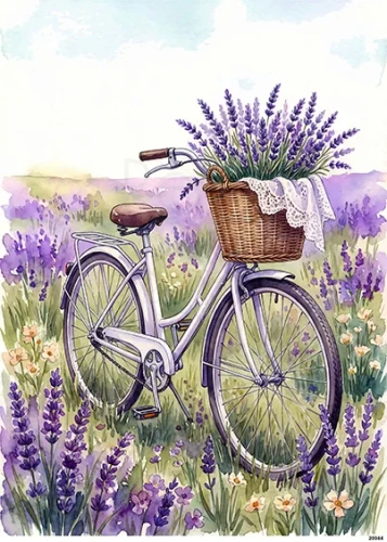 Papier ryżowy do decoupage A5 Rower i kosz z lawendą 20044