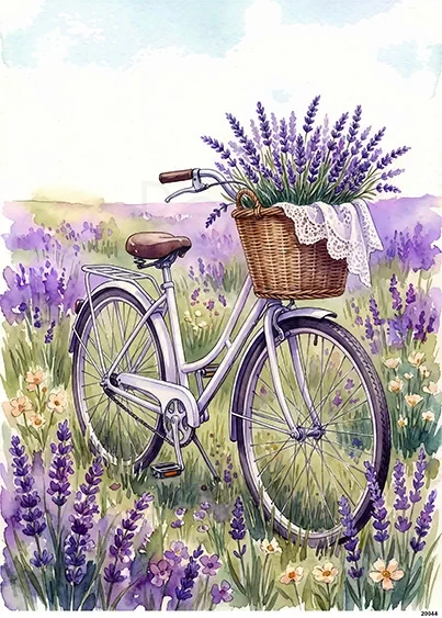 Papier ryżowy do decoupage A5 Rower i kosz z lawendą 20044