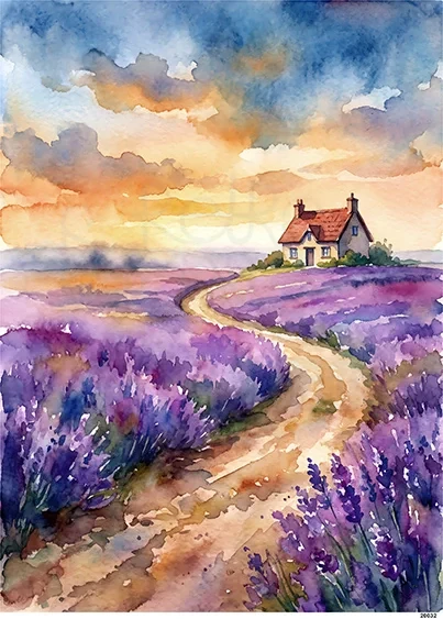Papier ryżowy do decoupage A5 Domek na polu lawendy 20032